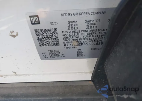 2025 Chevrolet Trax Fwd 2Rs from USA, damaged, VIN KL77LJEP4SC216398